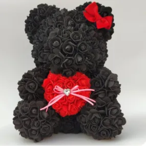 15in Black Foam Rose Bear Red Heart