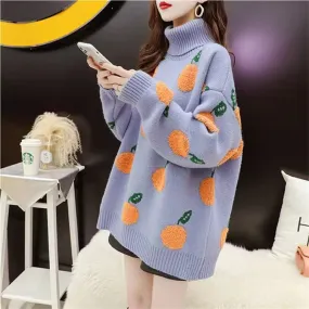 2021 thick warm blue big dotted rabbit wool tops plus size vintage knit sweater