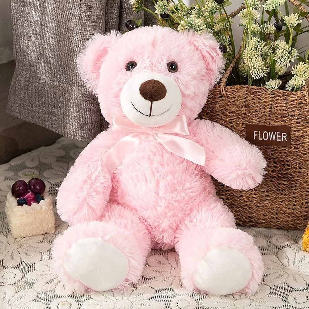 3-Pack Teddy Bears, Beige/Pink/Purple, 13.8 Inches