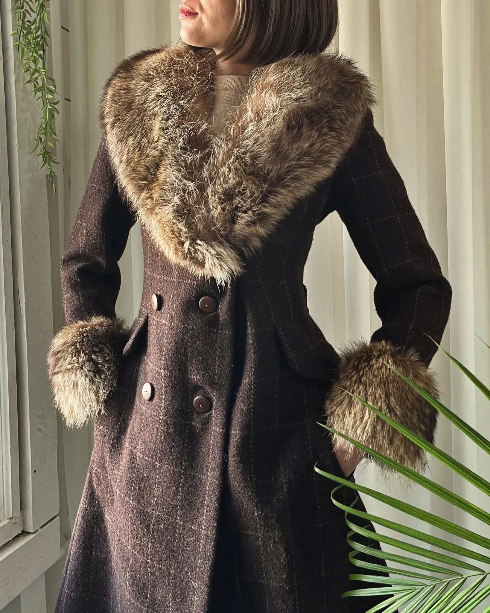 70s Bill Blass Fur Collar Coat | XS