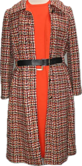 70s Stephan Casuals Orange/Blk/Tan Tweed Coat &  Dress Set   w36