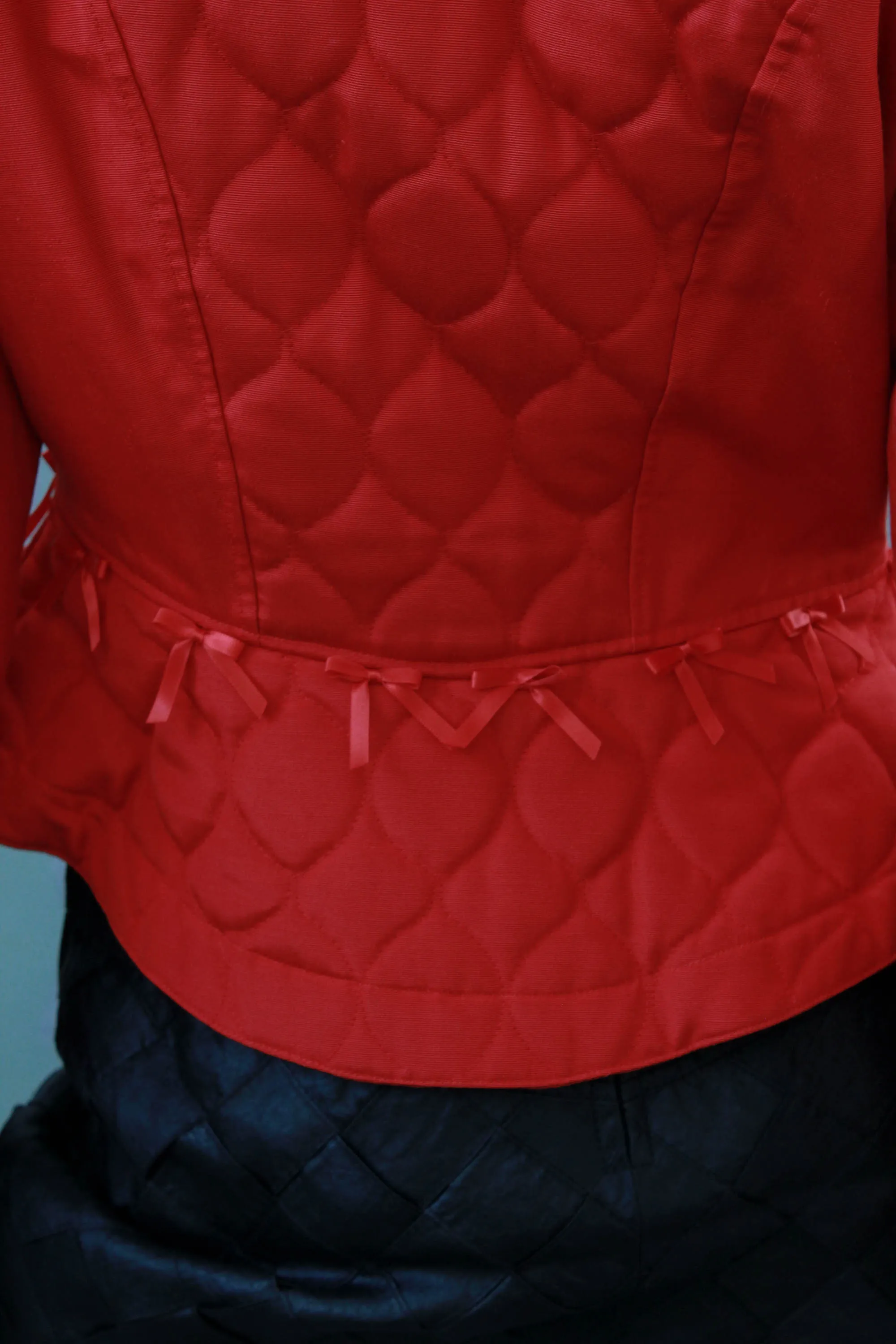 80s Red Quilted Jacket with Bows, Medium