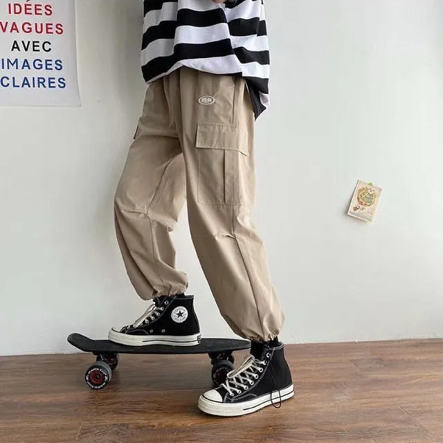 Aidase Mens Korean Fashion Hip Hop Cargo Pants Cool Street Boy Free Styles Basketball Skateboarding Sports Casual Wear Spring Fall