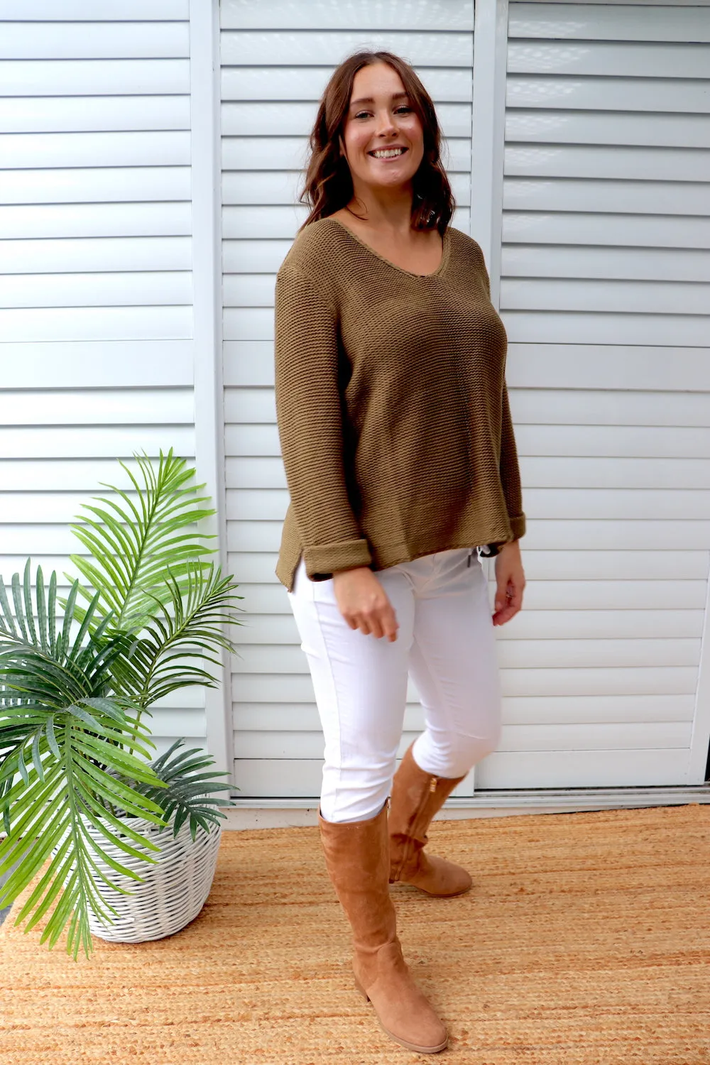 Alex Knit Sweater in Khaki