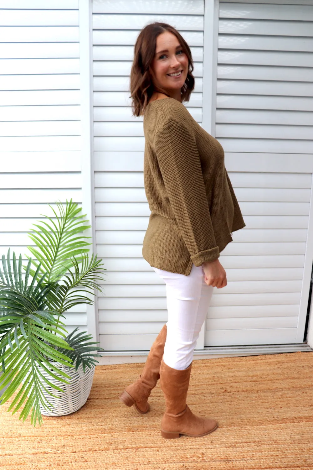 Alex Knit Sweater in Khaki