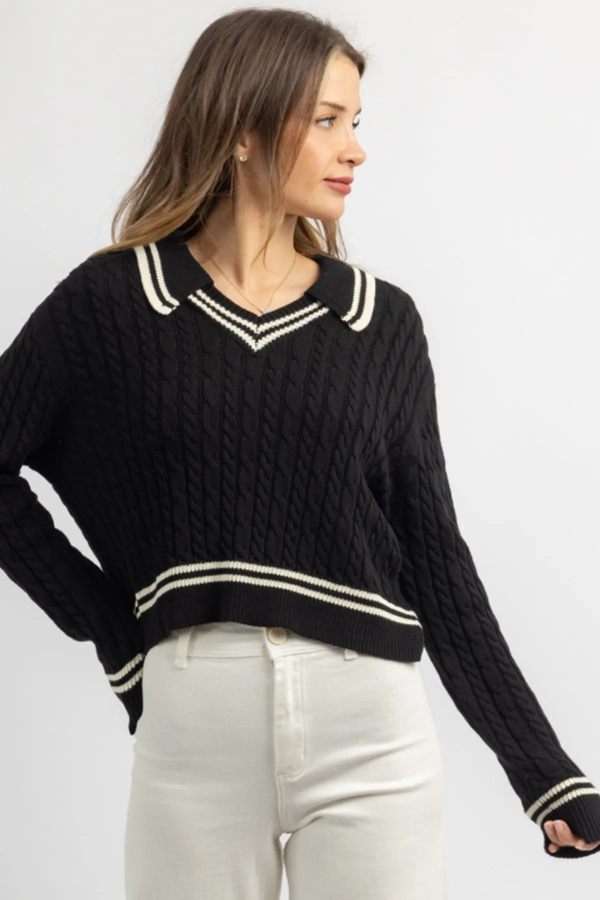 ALICIA BLACK CONTRAST SWEATER