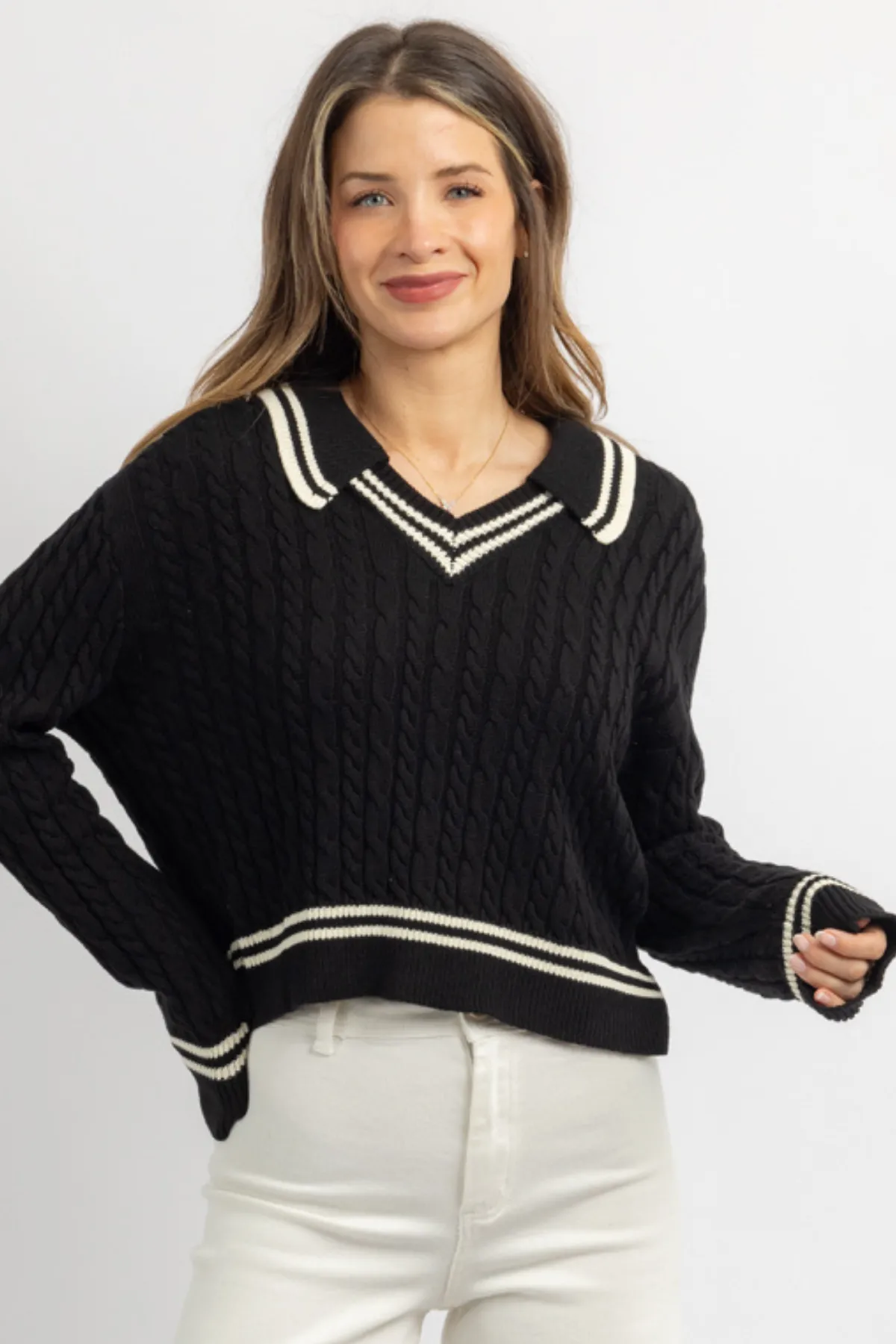 ALICIA BLACK CONTRAST SWEATER