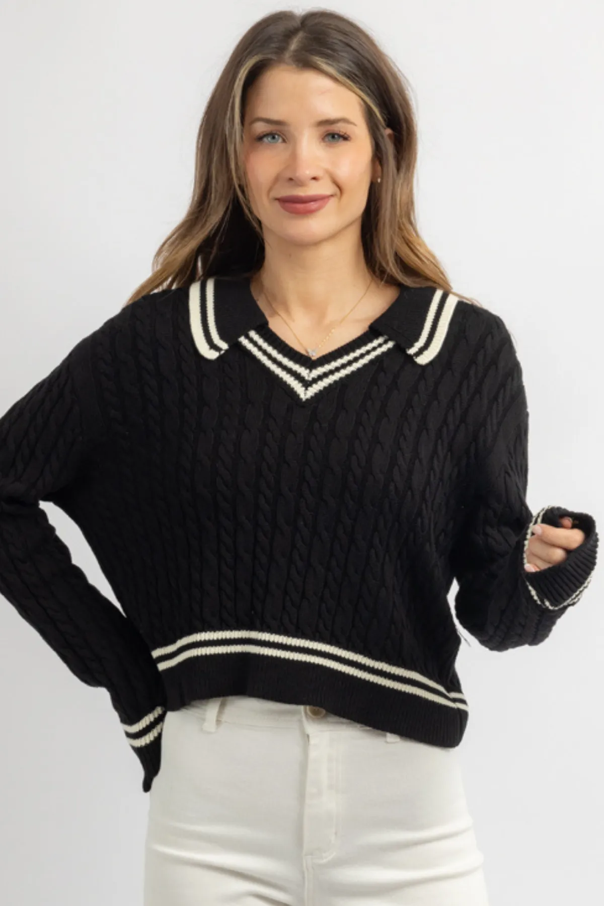 ALICIA BLACK CONTRAST SWEATER