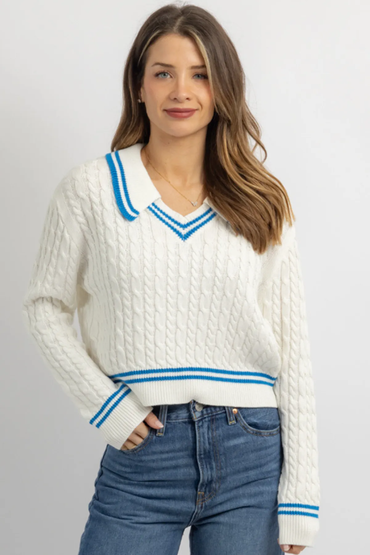 ALICIA BLUE CONTRAST SWEATER