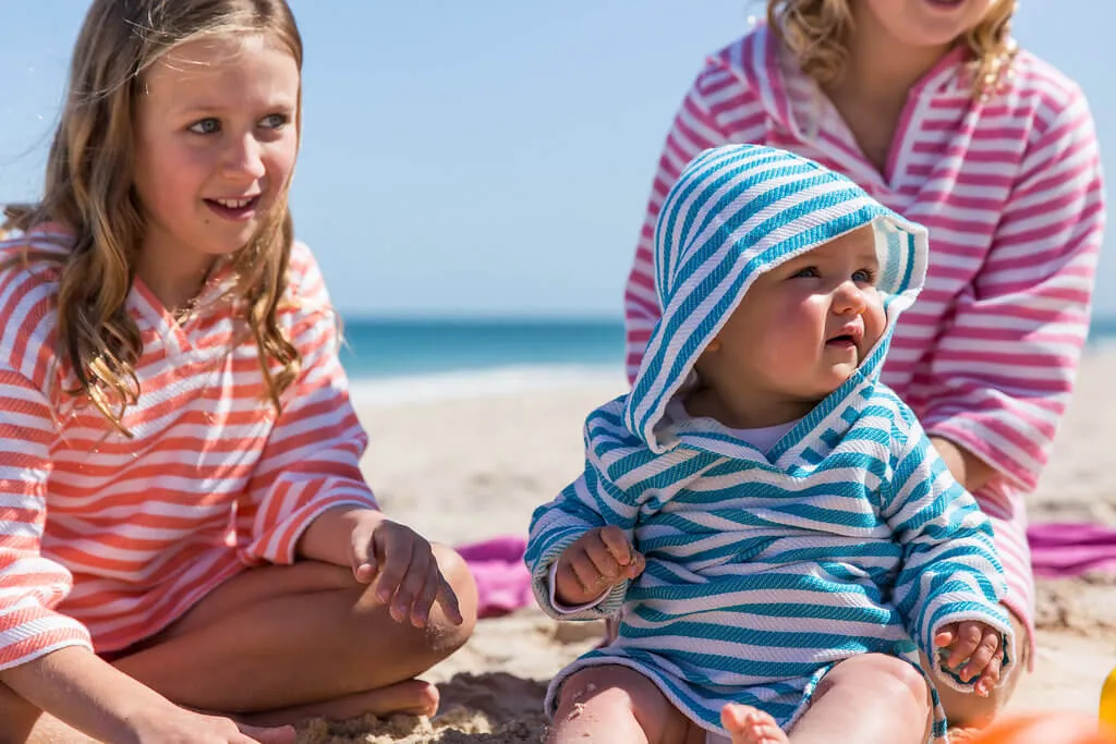 AMALFI Baby Hooded Towel: Aqua/White