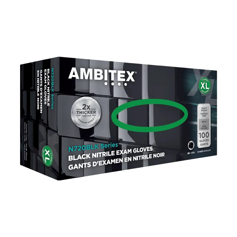 Ambitex 6 Mil Black Nitrile Powder-Free Gloves (100/Box)