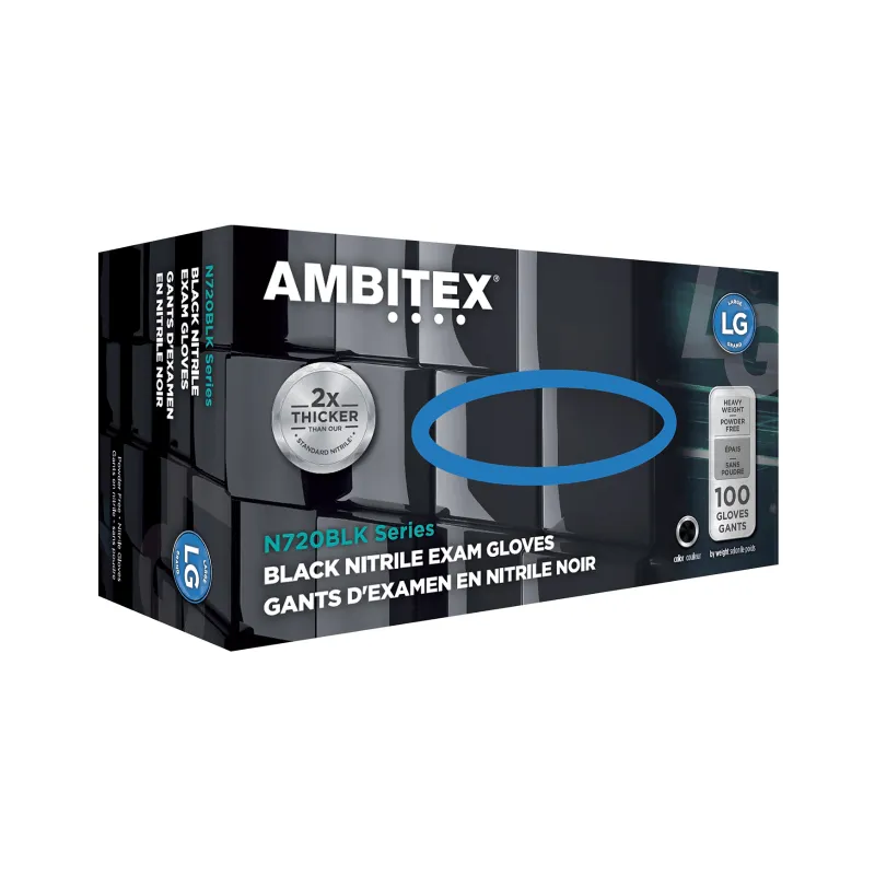 Ambitex 6 Mil Black Nitrile Powder-Free Gloves (100/Box)