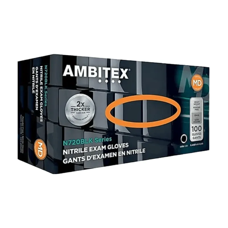 Ambitex 6 Mil Black Nitrile Powder-Free Gloves (100/Box)