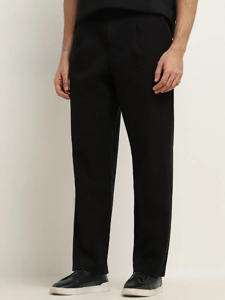 Ascot Black Relaxed-Fit Mid-Rise Cotton Chinos