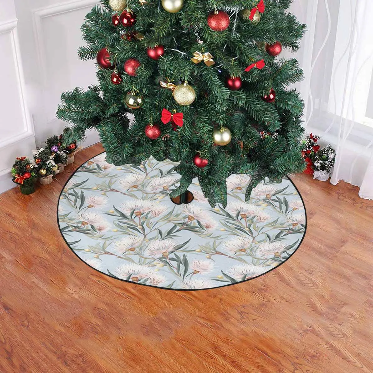 Australian Floral Blue  Christmas Tree Skirt