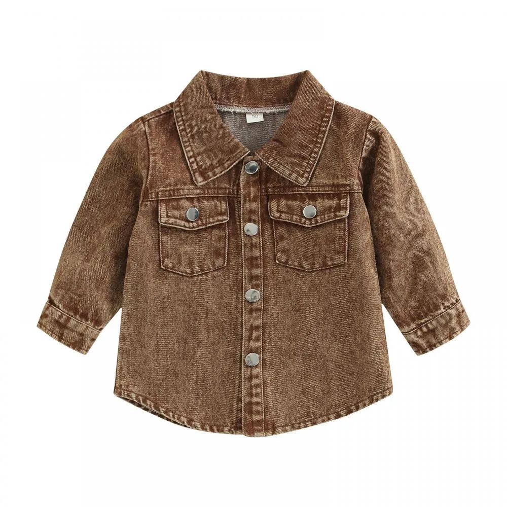 Autumn Boys and Girls Solid Color Denim Jacket Wholesale Kids Clothes