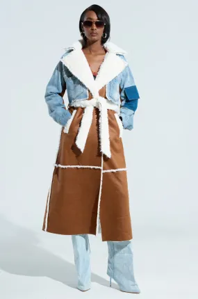 AZALEA WANG AMINA SHEARLING TRENCH WITH DENIM CROP