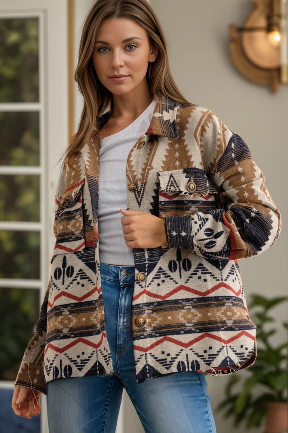 Aztec Button Up Long Sleeve Jacket