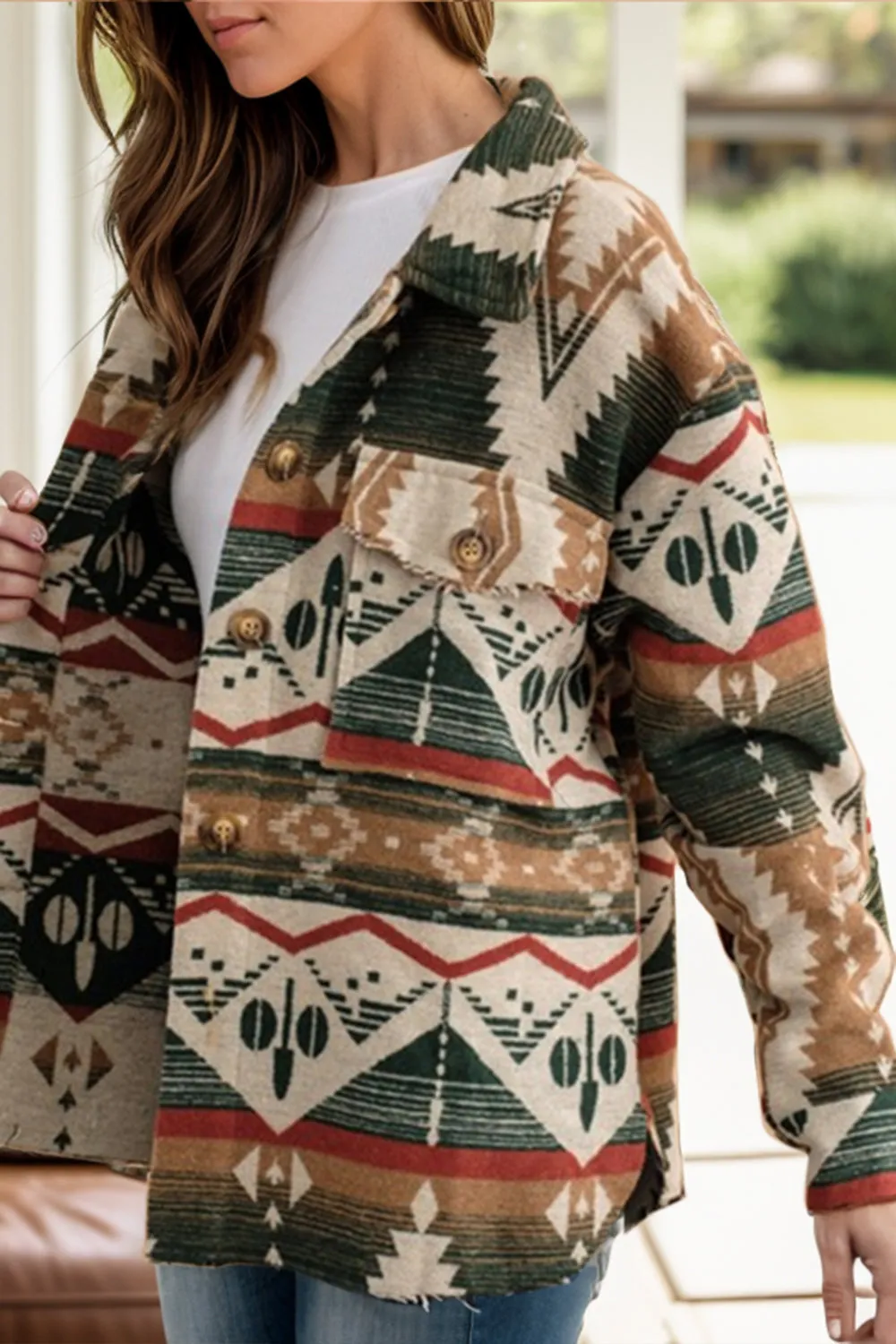 Aztec Button Up Long Sleeve Jacket