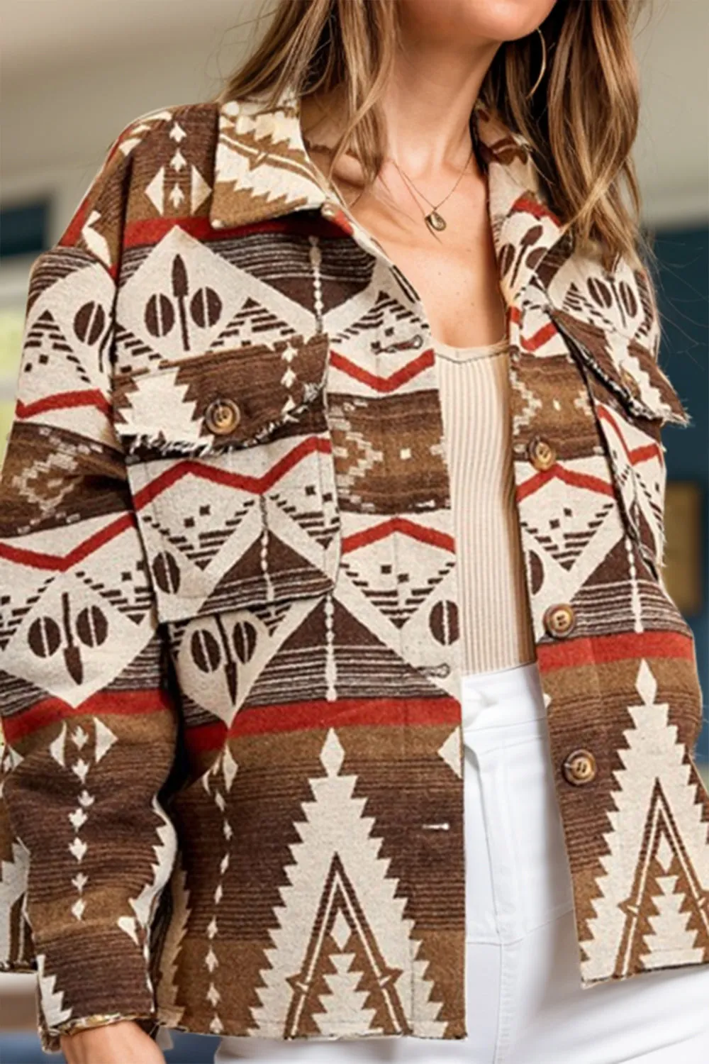 Aztec Button Up Long Sleeve Jacket