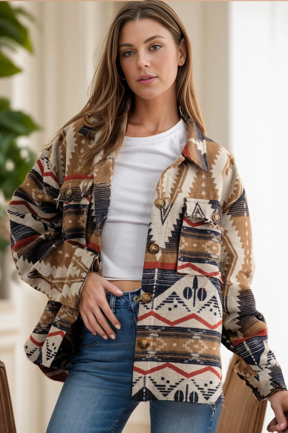 Aztec Button Up Long Sleeve Jacket