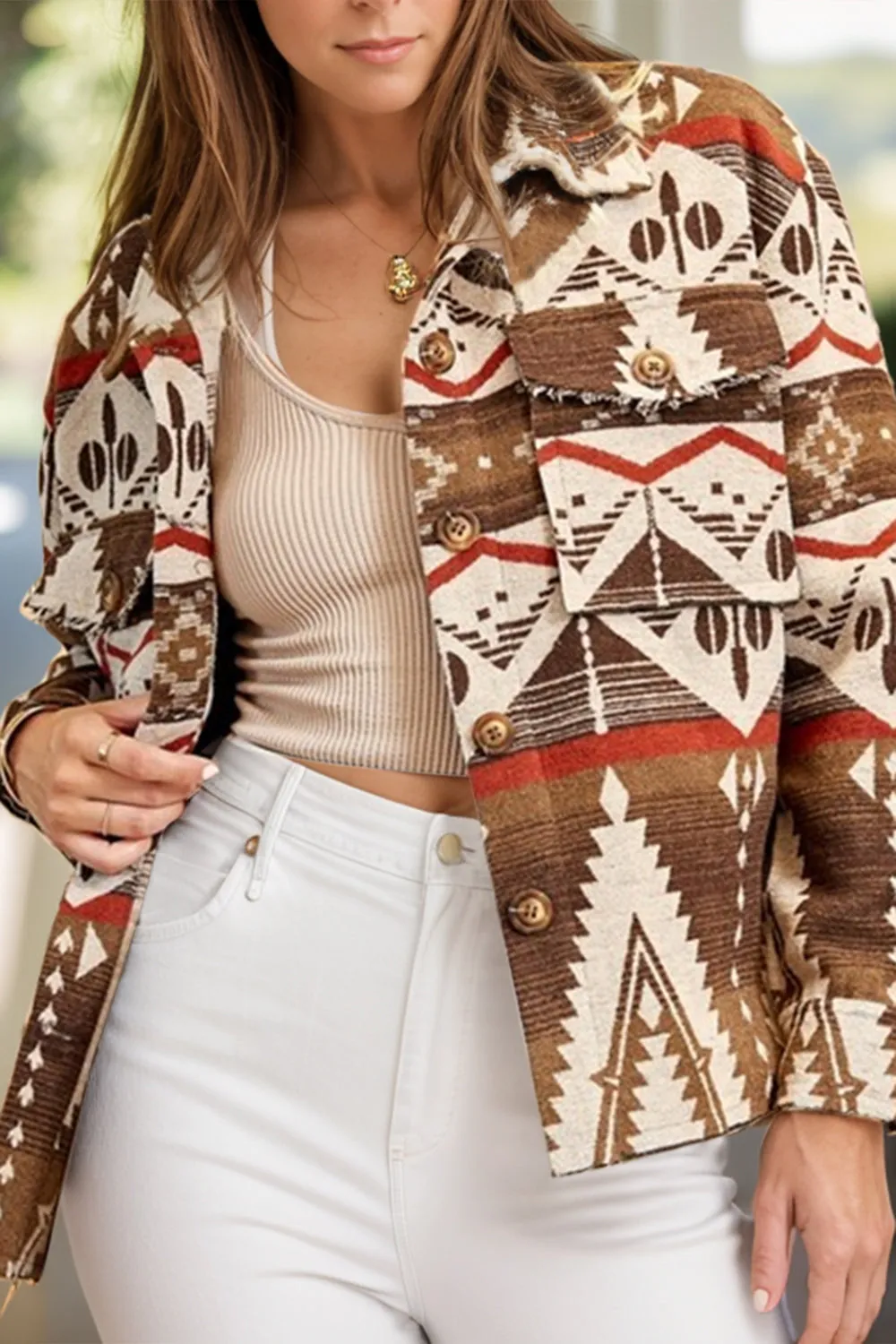 Aztec Button Up Long Sleeve Jacket