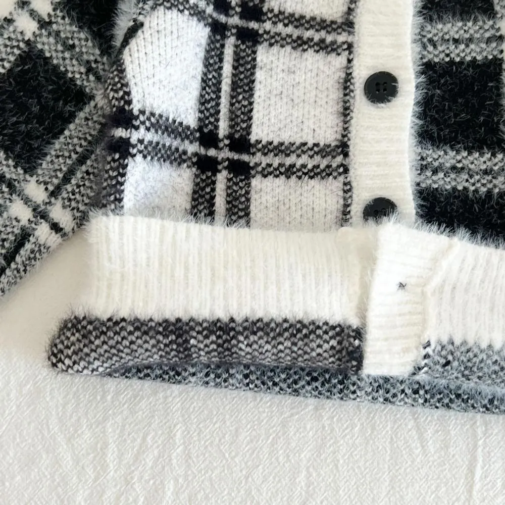 Baby Autumn Baby Classic Black and White Check Knit Cardigan Jacket Cotton Sweater Wholesale