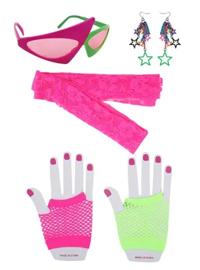 Back To The 80s Pink And Green Costume Accessory Set