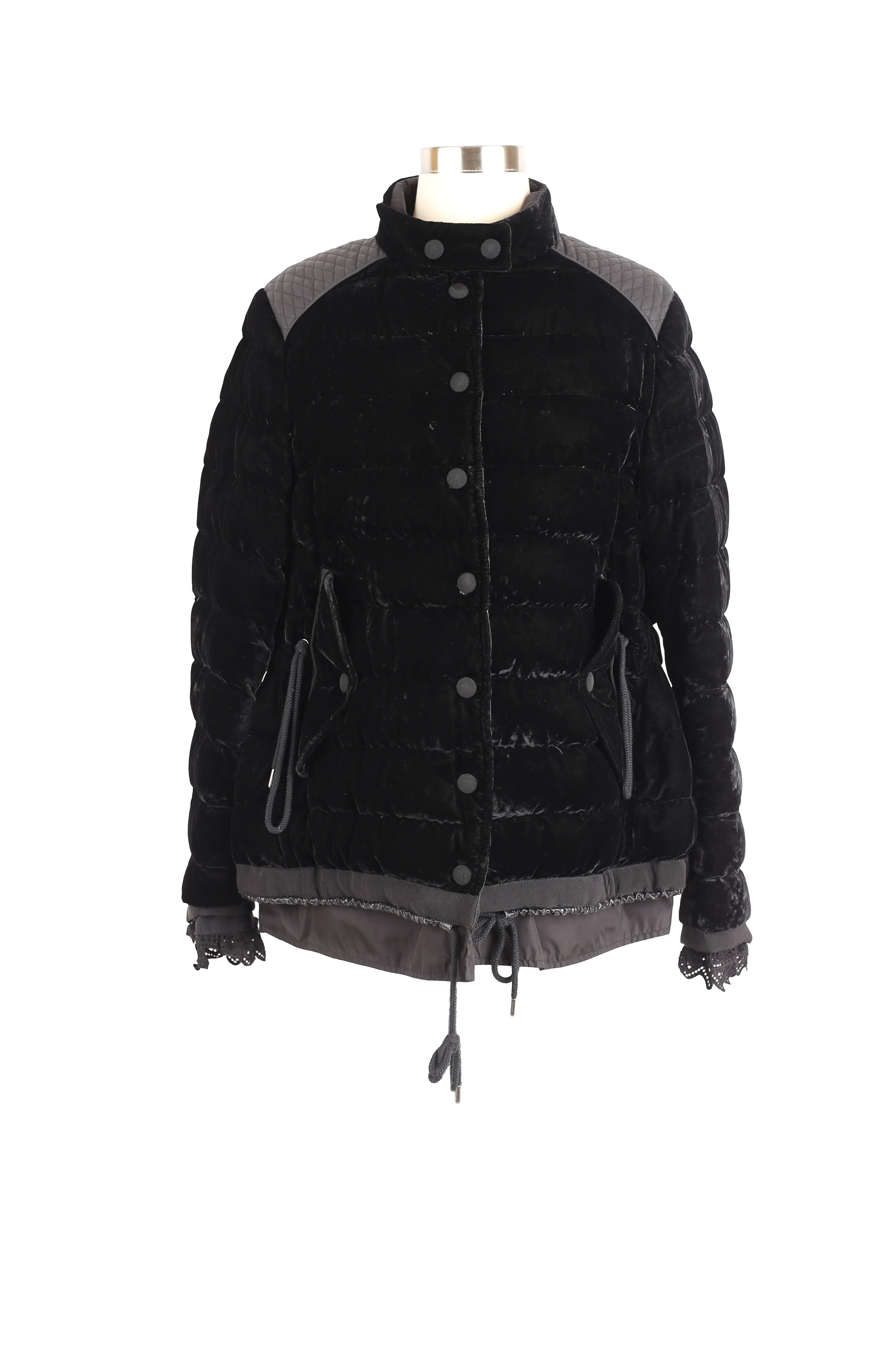 Beatrice Velvet Puffer Jacket w/ Lace Trim