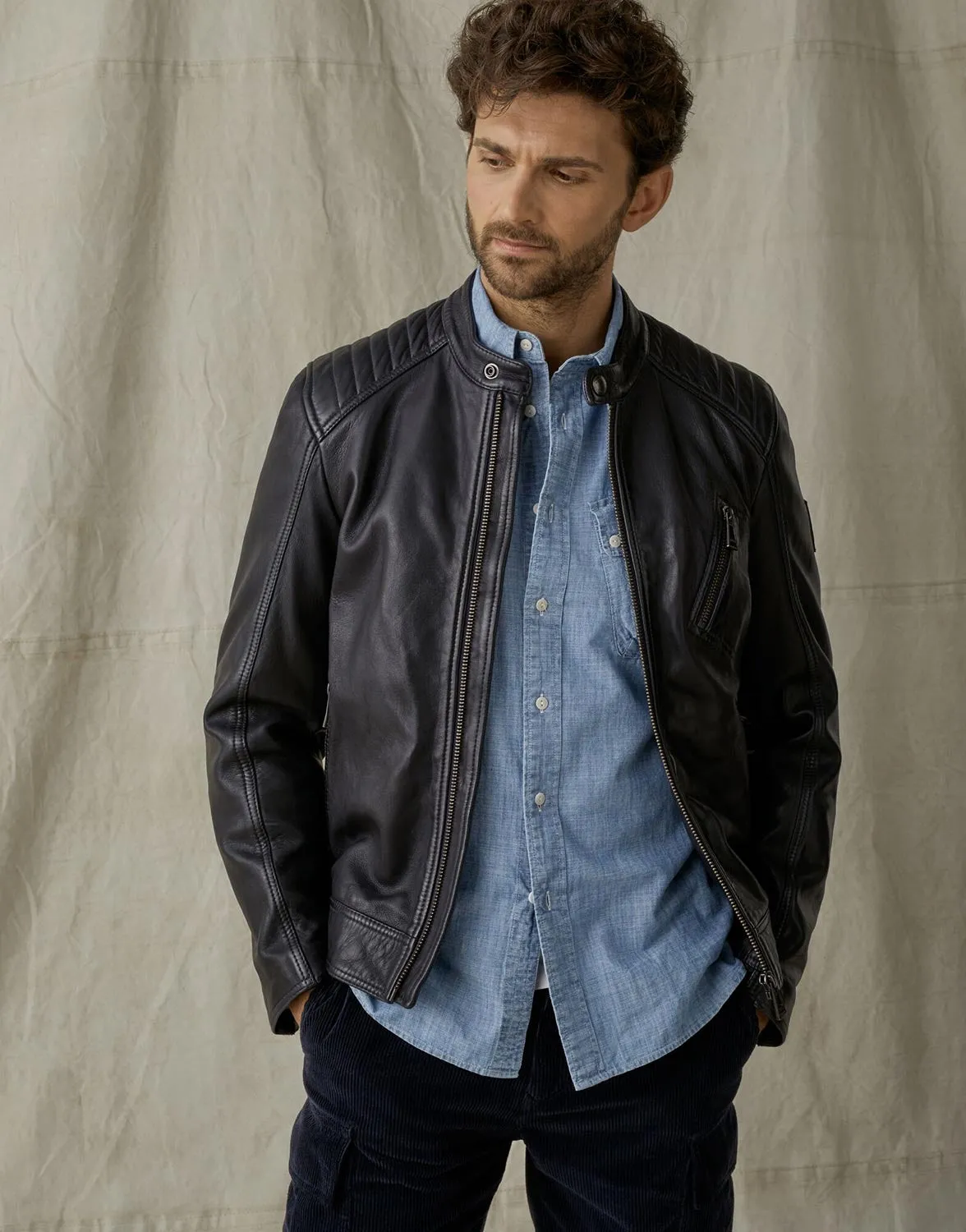 Belstaff V Racer Leather Jacket in Bright Navy