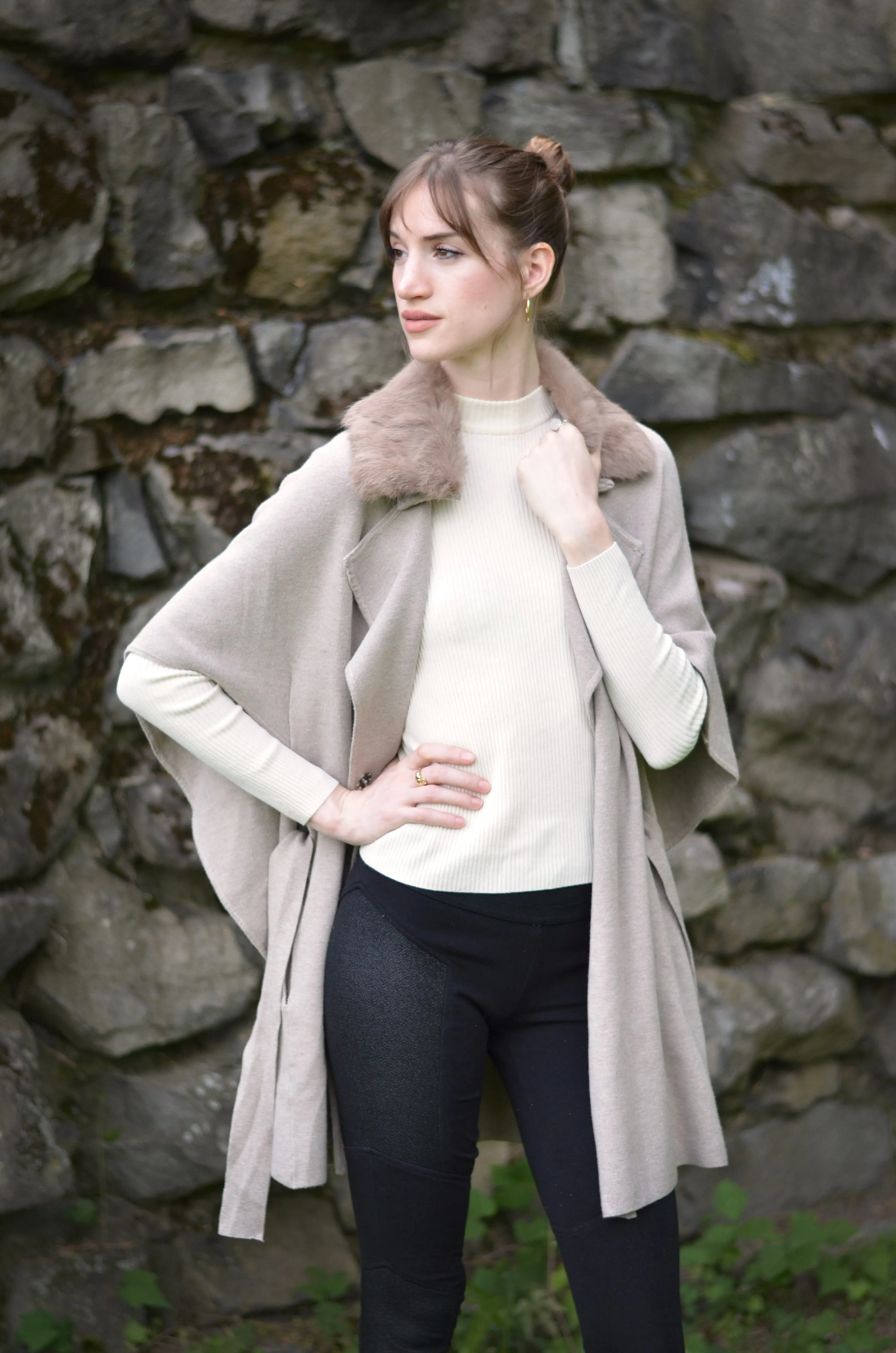 BELTED FUR COLLAR WRAP