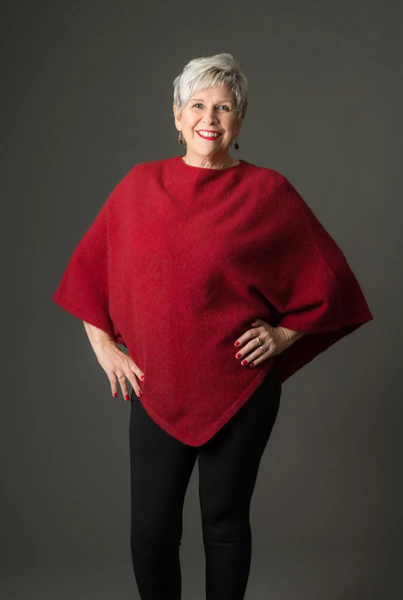 Berry Red Women's Poncho Cape in Possum Merino Wool - NB698