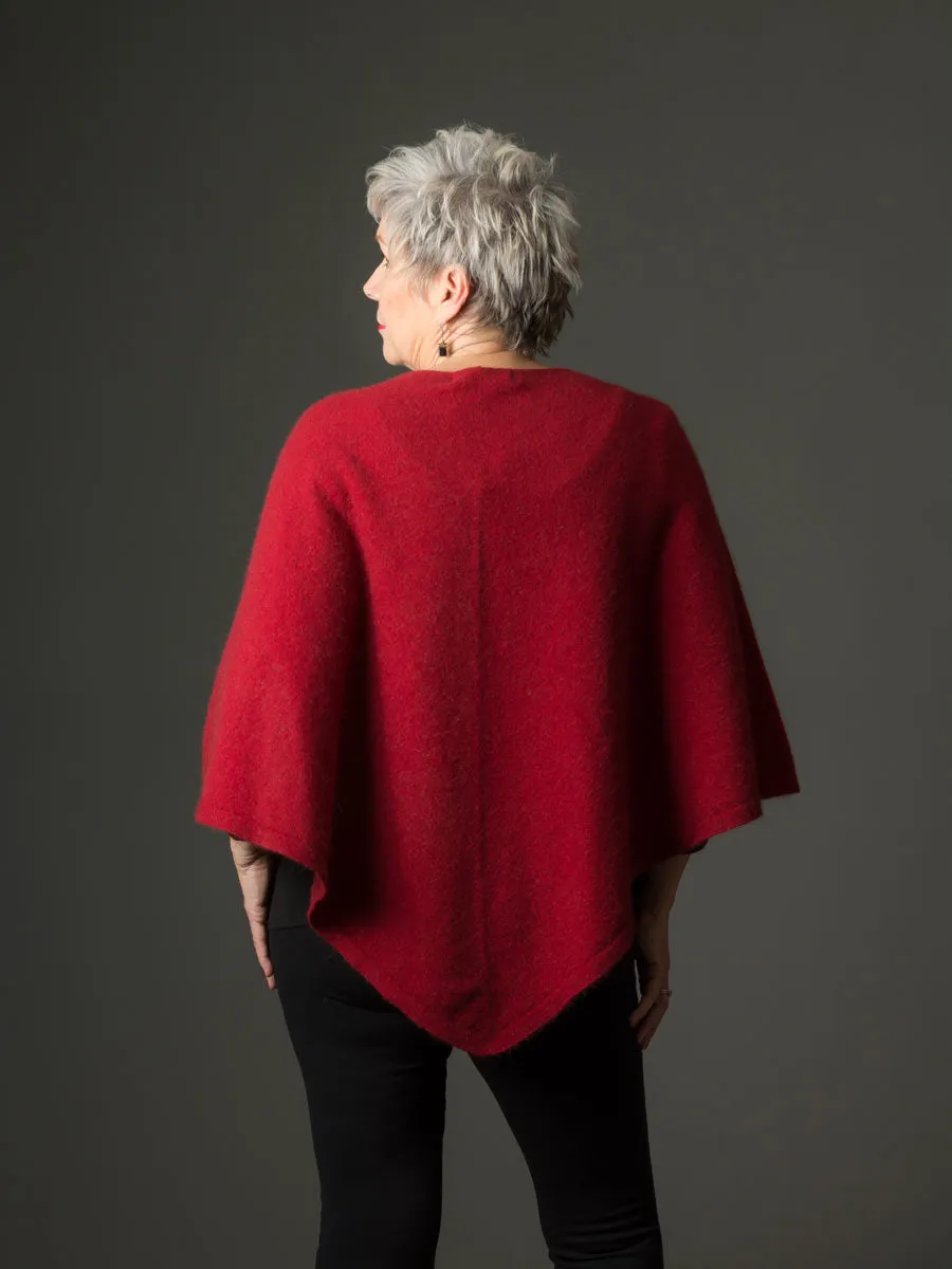 Berry Red Women's Poncho Cape in Possum Merino Wool - NB698