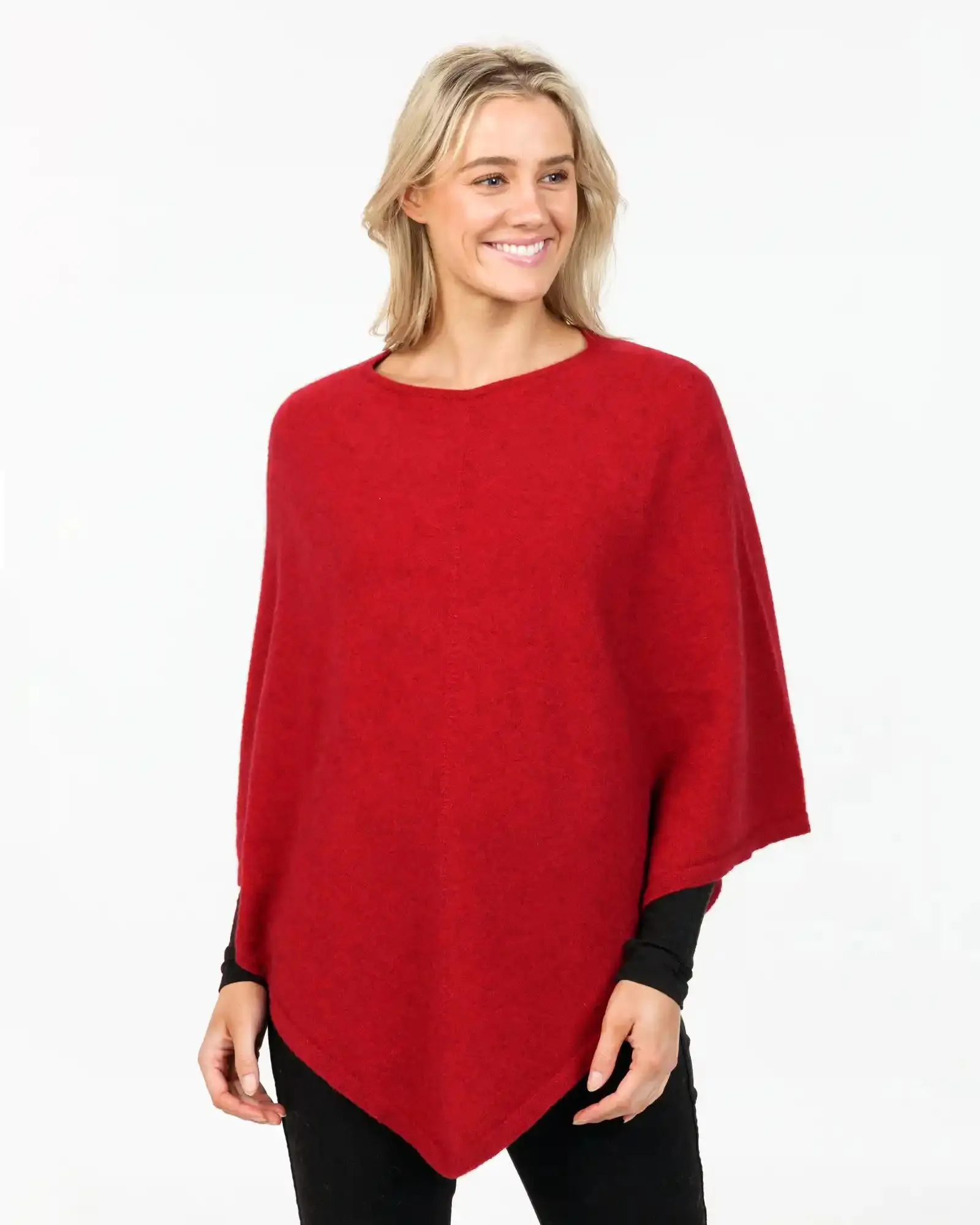 Berry Red Women's Poncho Cape in Possum Merino Wool - NB698