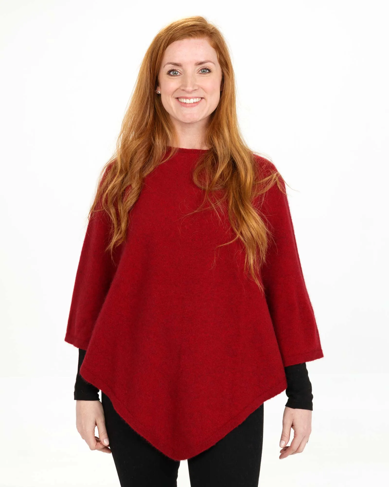 Berry Red Women's Poncho Cape in Possum Merino Wool - NB698