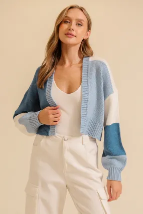 Blue Combo Color Block Open Front Cardigan