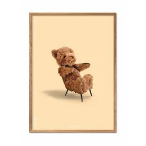 Brainchild Teddy Bear Classic Poster, Frame Made Of Light Wood A5, Sand Colored Background