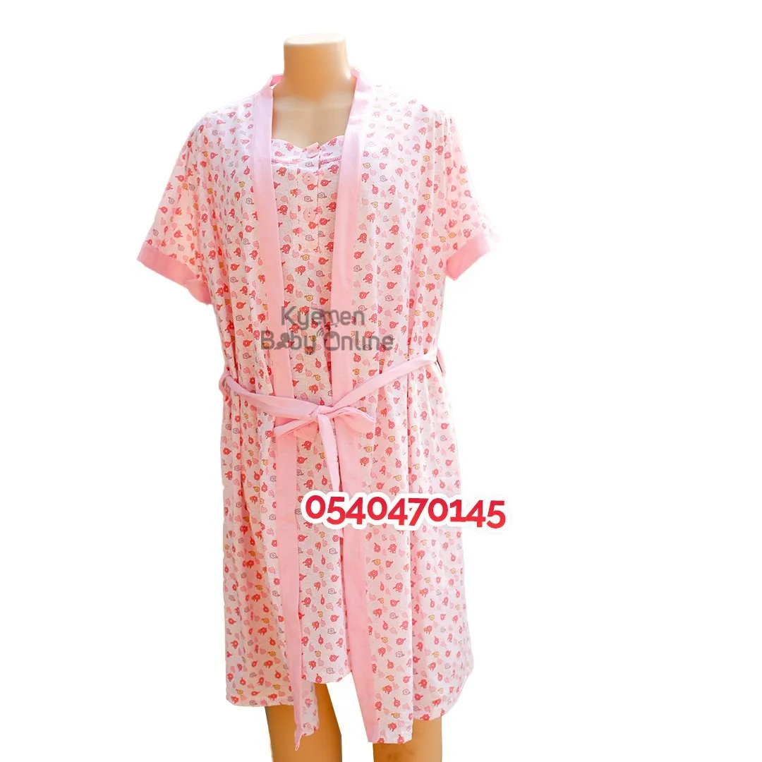 Breastfeeding Night Gown With Coat (Yimiasha , Peach)