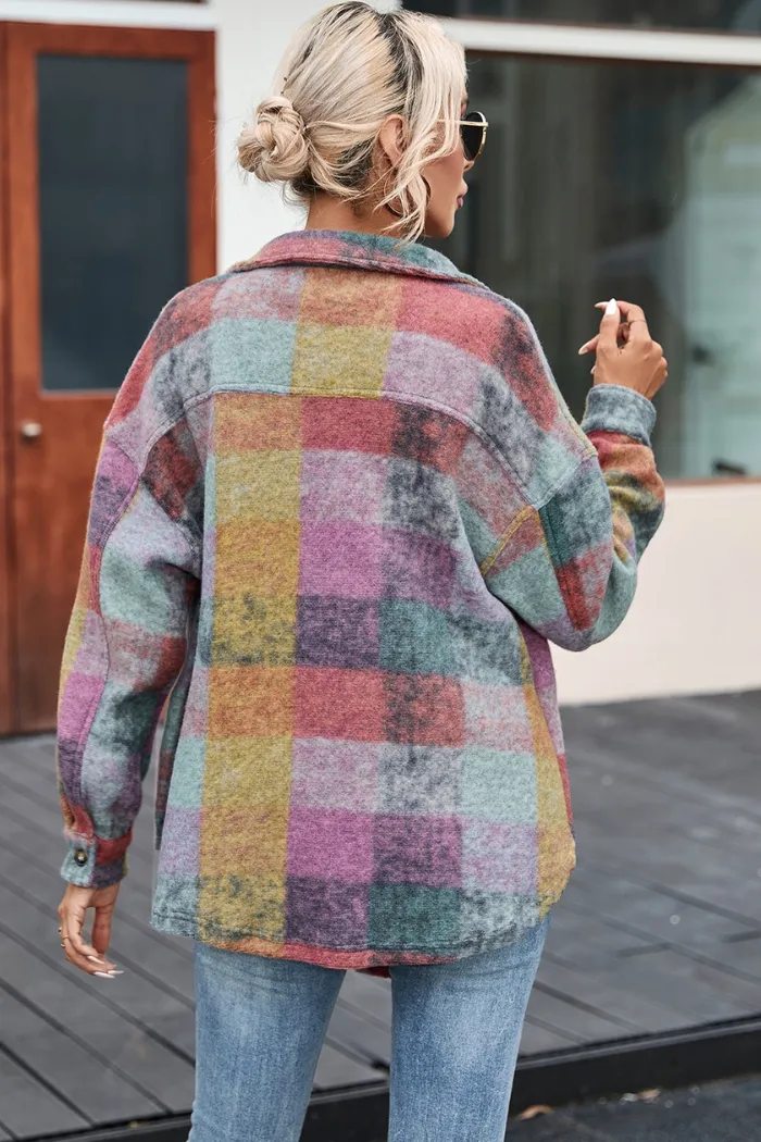 Brushed Plaid Pocketed Oversize Shacket