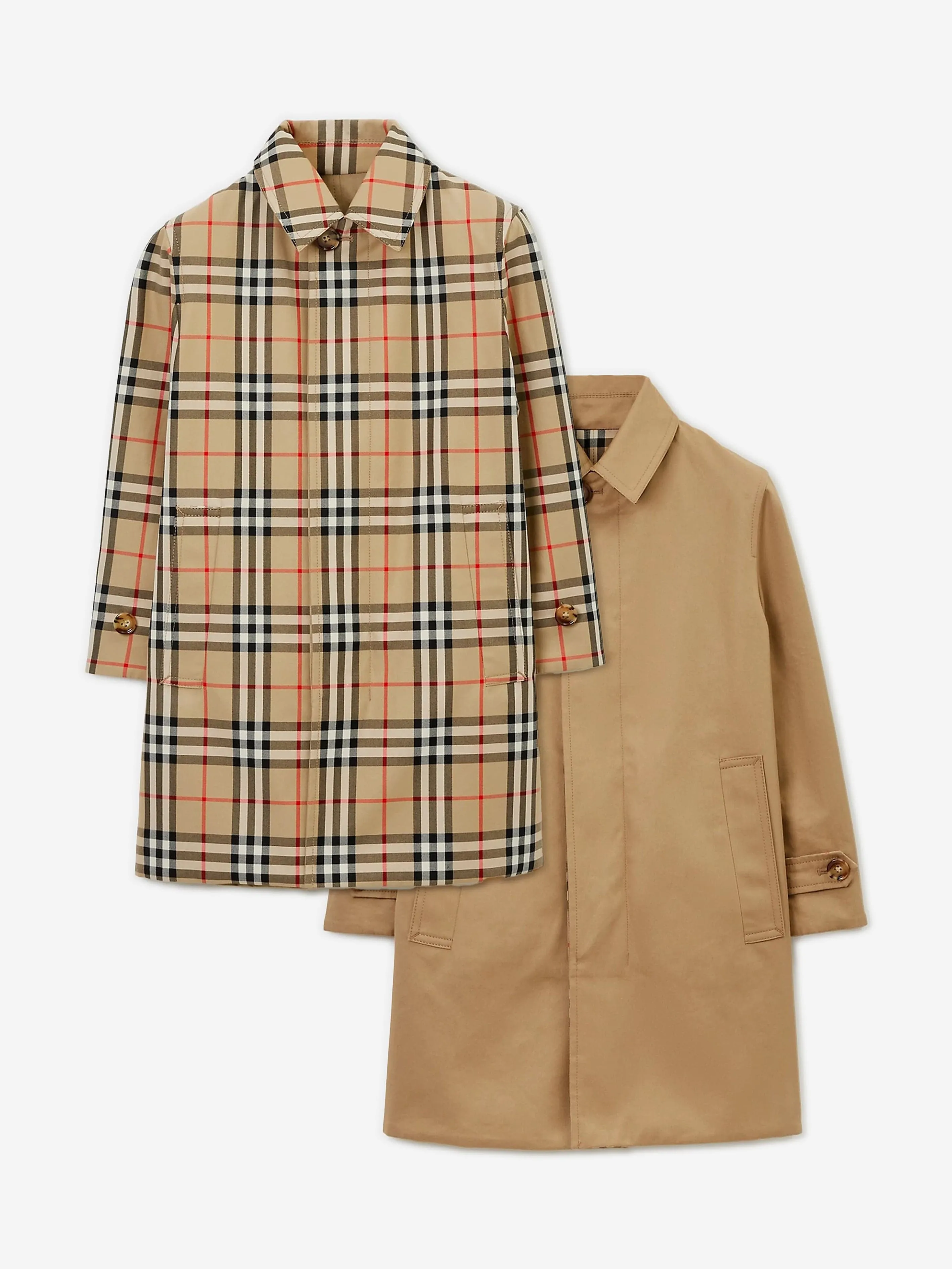 Burberry Boys Braxton Reversible Long Coat in Archive Beige Check