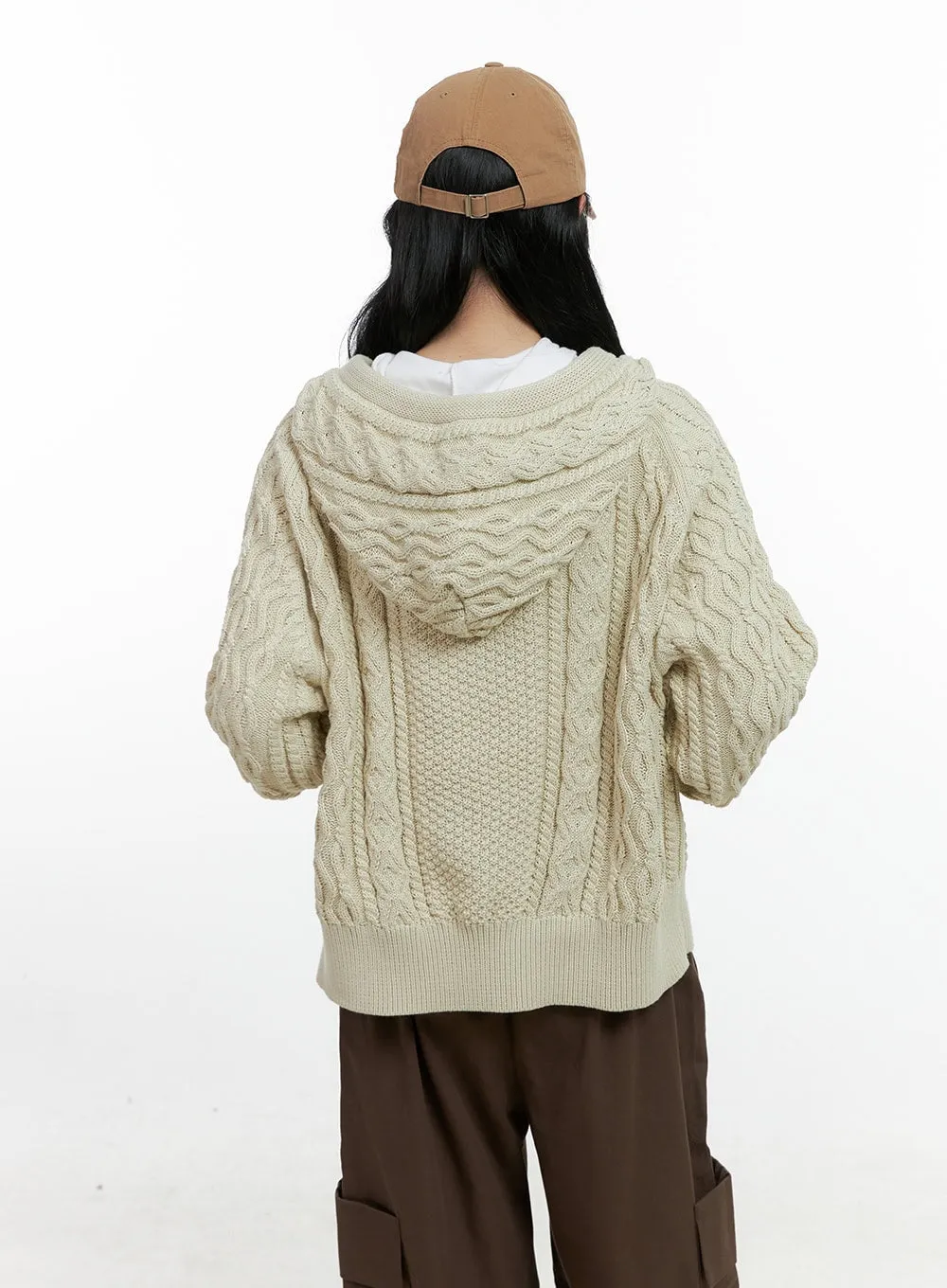 Cable Knit Zip-Up Hooded Sweater Cardigan CN411