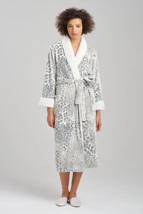 Cashmere Leopard Faux Fur Collar Robe