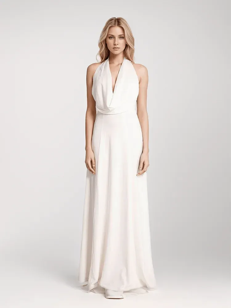 Cat Pearls Backless Maxi Dress In White