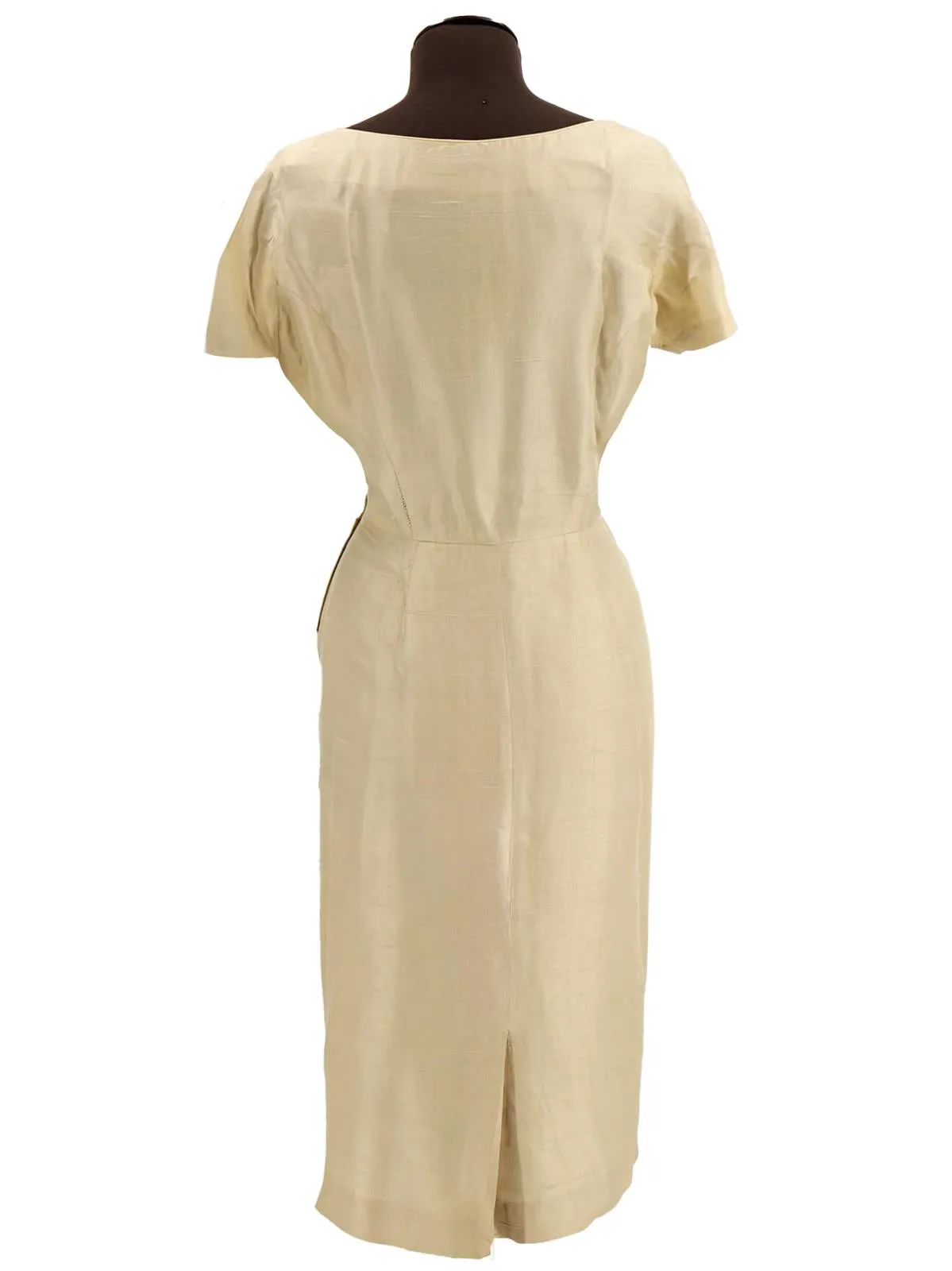 Champagne Slub Silk 1940s Vintage Dress