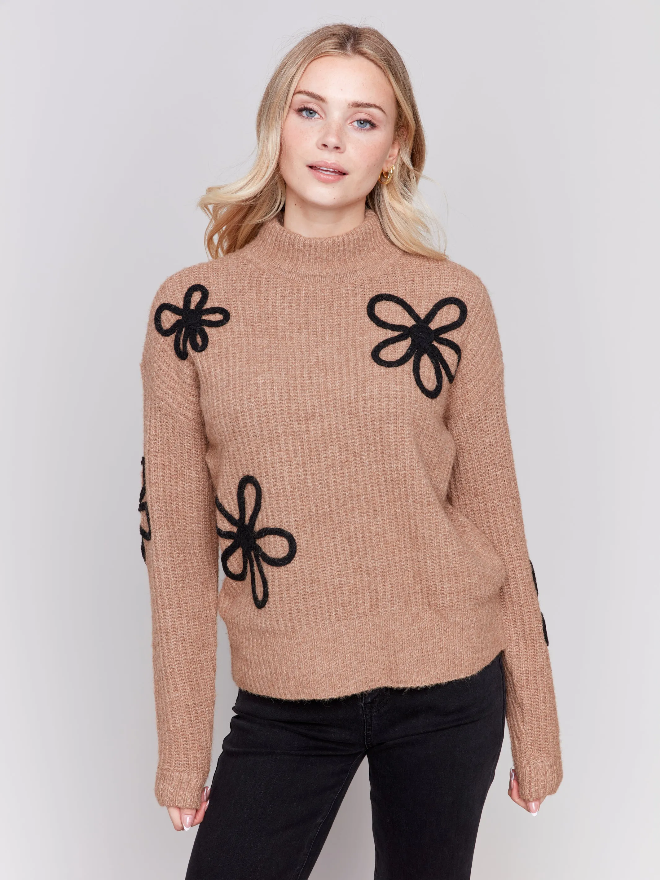 Charlie B Mock Neck Sweater in Truffle