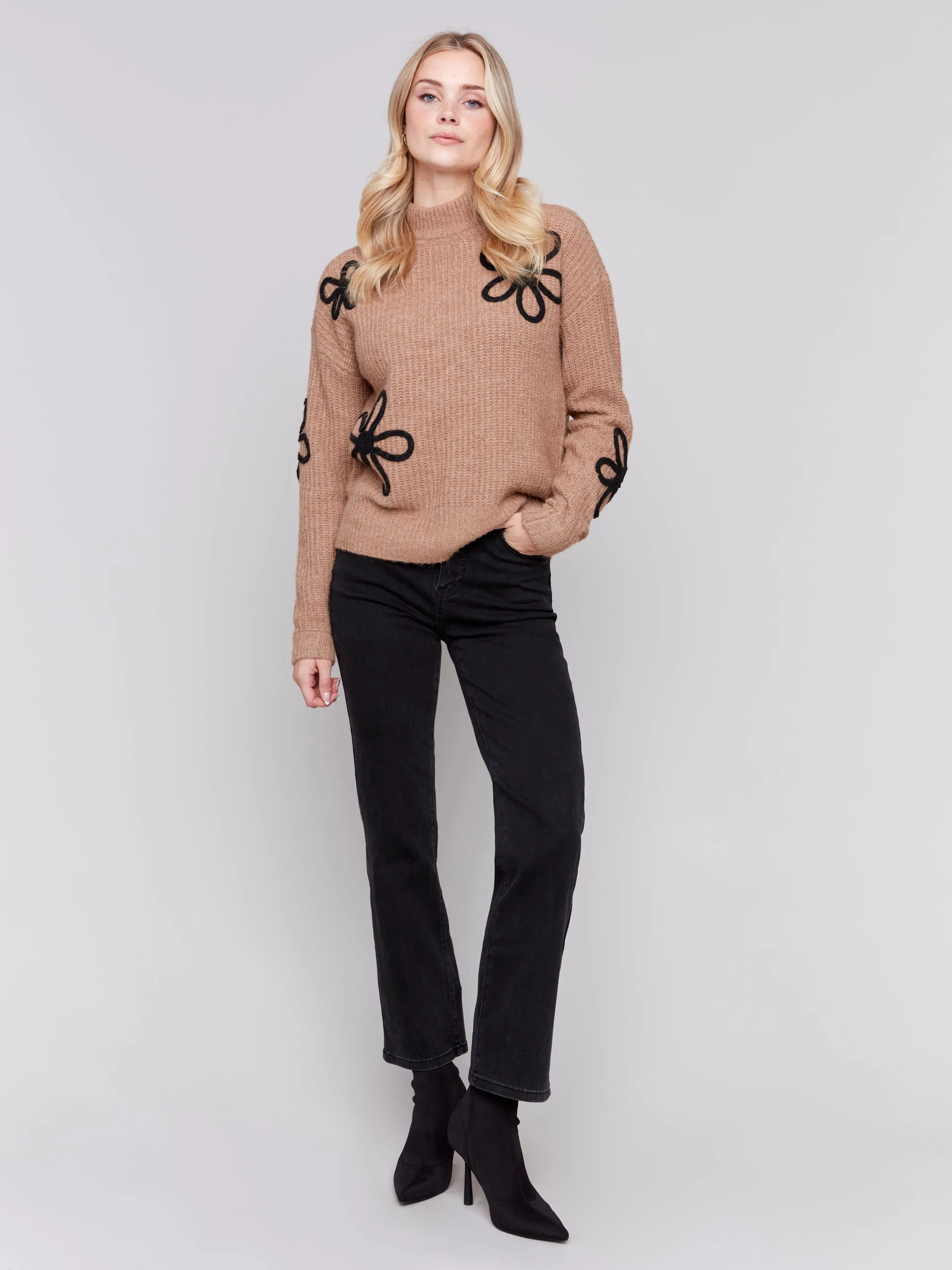 Charlie B Mock Neck Sweater in Truffle