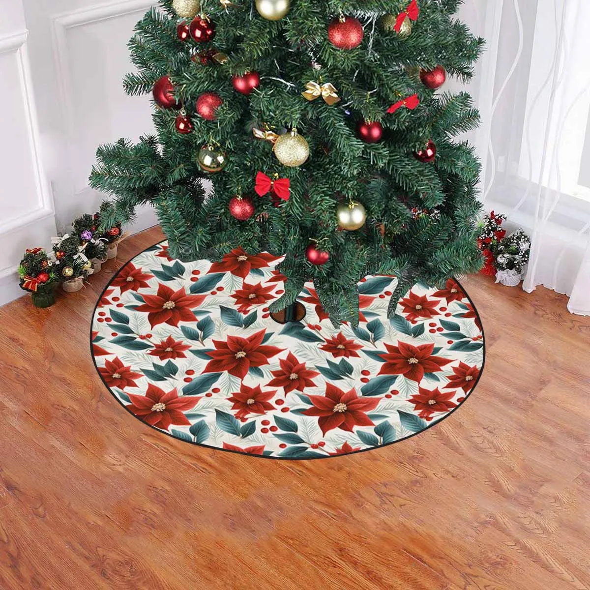 Christmas Red Poinsettia  Christmas Tree Skirt