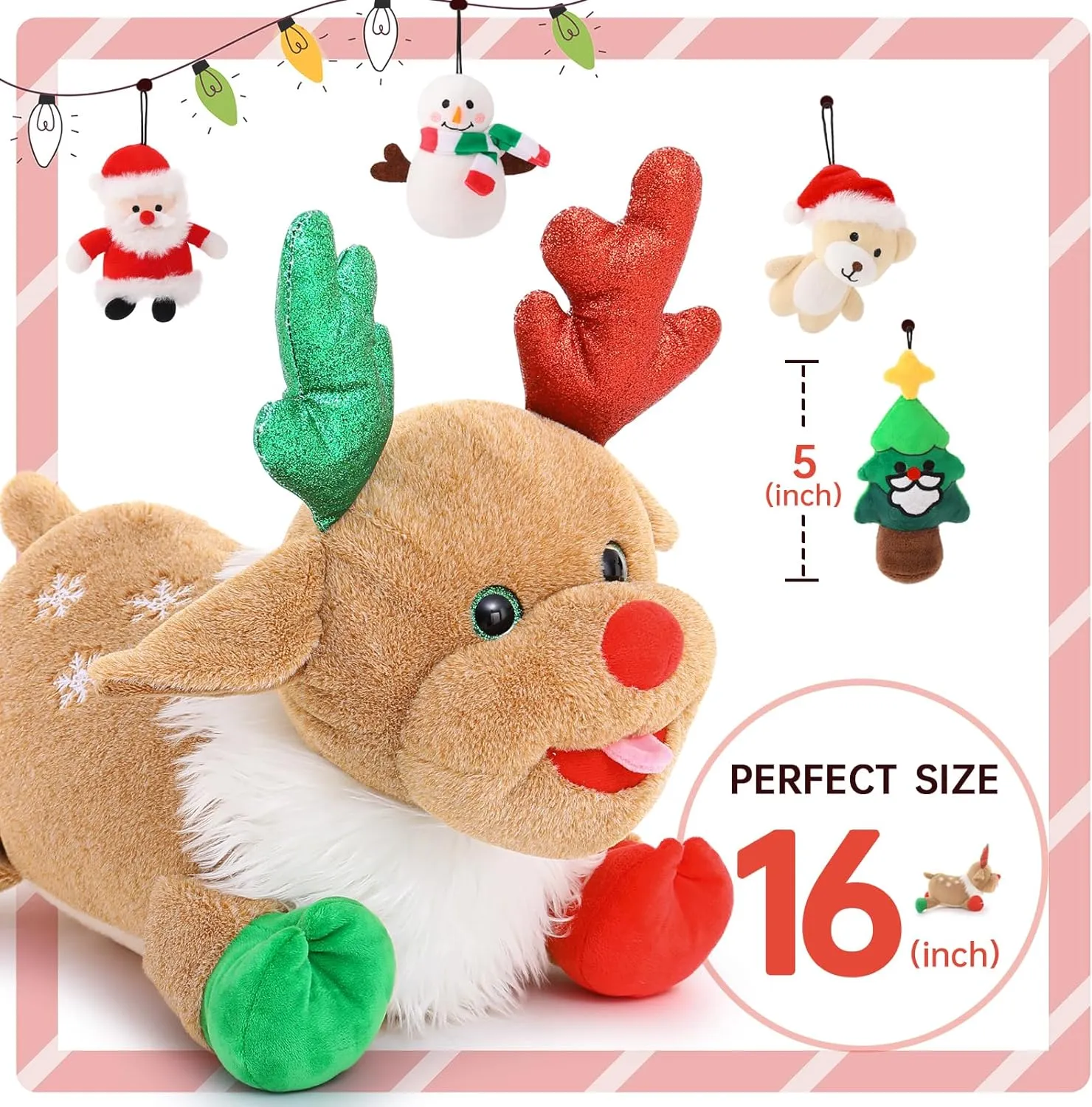 Christmas Reindeer Plush Toy Set, 15.7 Inches