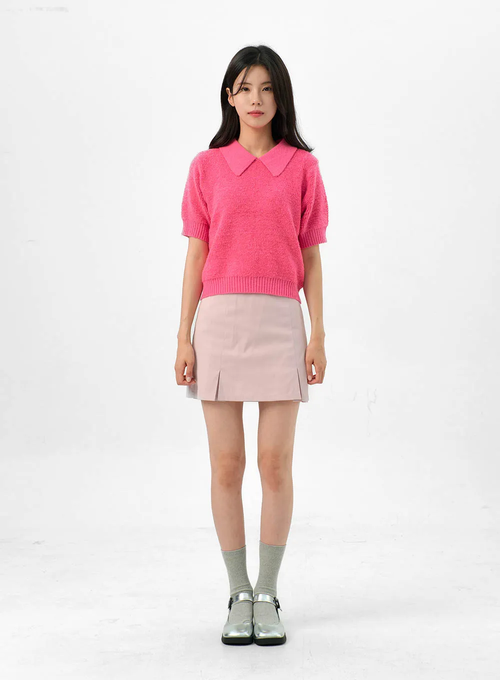 Collared Short-Sleeve Knit Sweater OG322