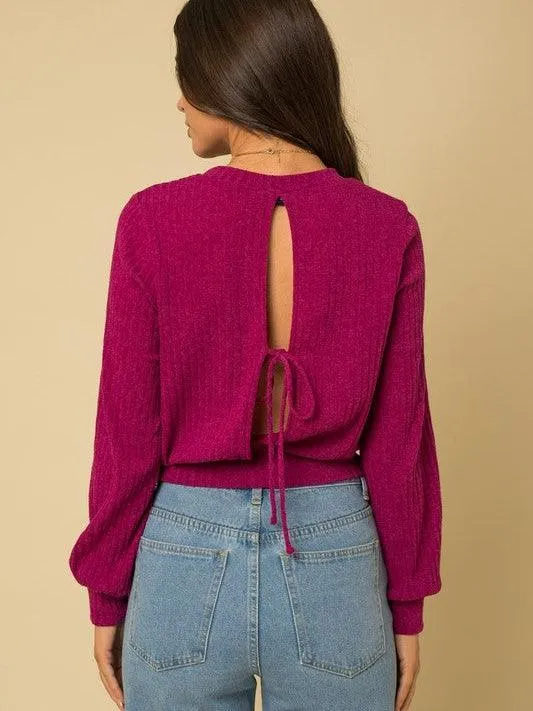 Color My World Crimson Open-Back Sweater